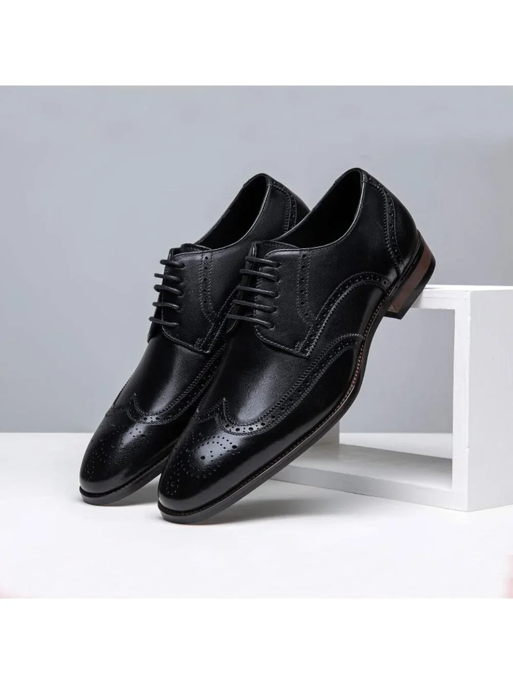 Men's Black Leather Retro Plain Formal Dress Oxford Derby Causal Shoes
